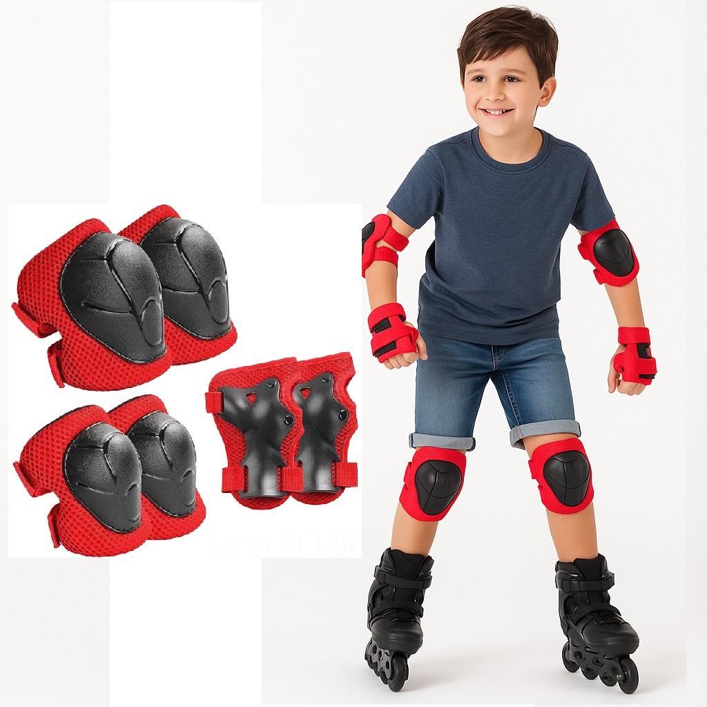 Kit Proteção Infantil Radical Vermelho Patins Skate Bike Cotoveleira Joelheira Munhequeira Pulso Kids