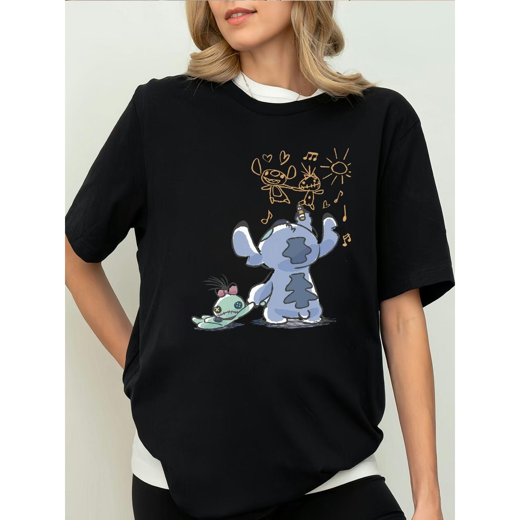 BR.Moonlight Camiseta Unissex Plus Size Stitch Lilo Divertida Confortável Única 100% poliéster