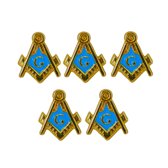 Broche Pin Botton Maçonaria Dourado Símbolo Esquadro e Compasso Ordem Maçonica Kit 5 unidades