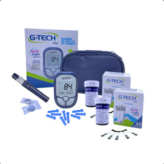Medidor Glicose Diabete Gtech Kit Com 1 Aparelho 1 Caneta 110 Tiras 10 Lancetas Completo Original em Oferta na Shopee