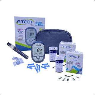 Medidor Glicose Diabete Gtech Kit Com 1 Aparelho 1 Caneta 110 Tiras 10 Lancetas Completo Original
