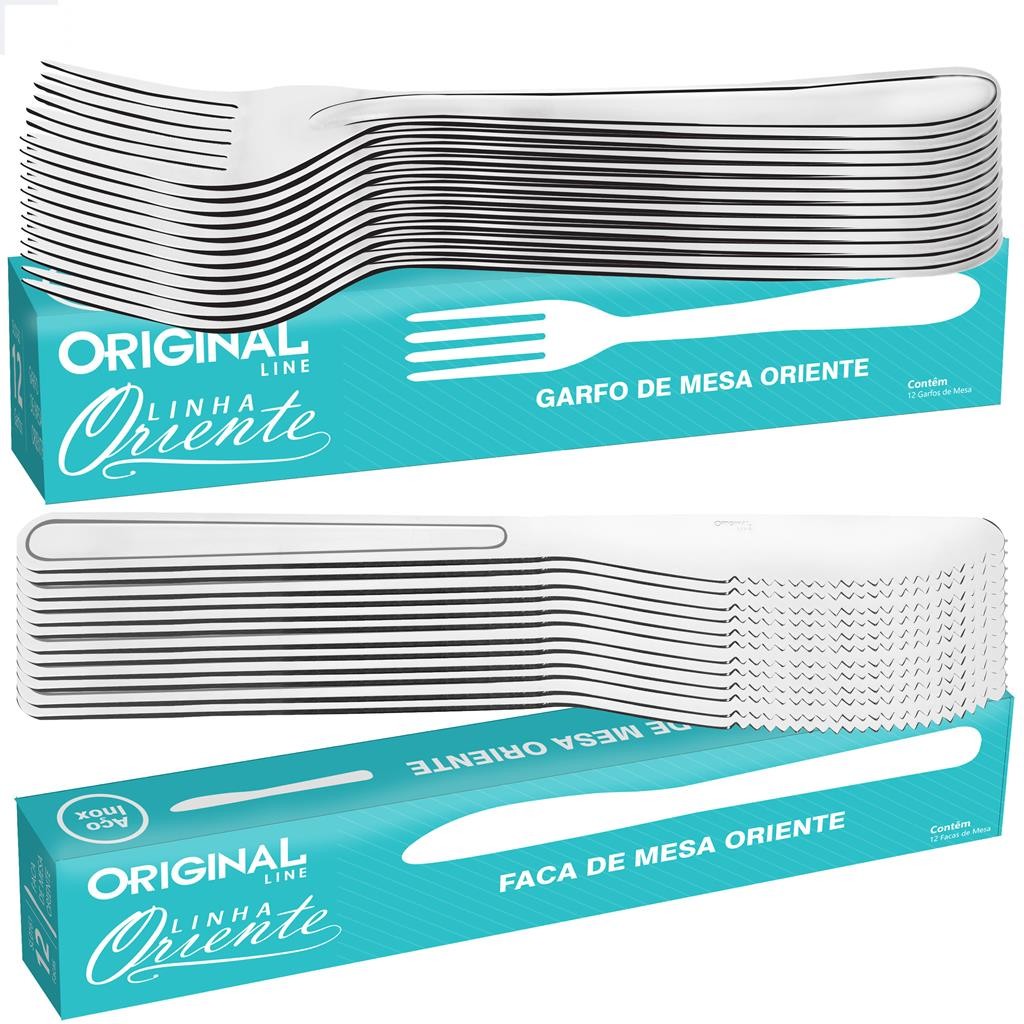 Jogo Garfo Faca Aço Inox Mesa Restaurante Buffet 24 Peças 12 Facas 12 Garfos Original Line em Oferta na Shopee
