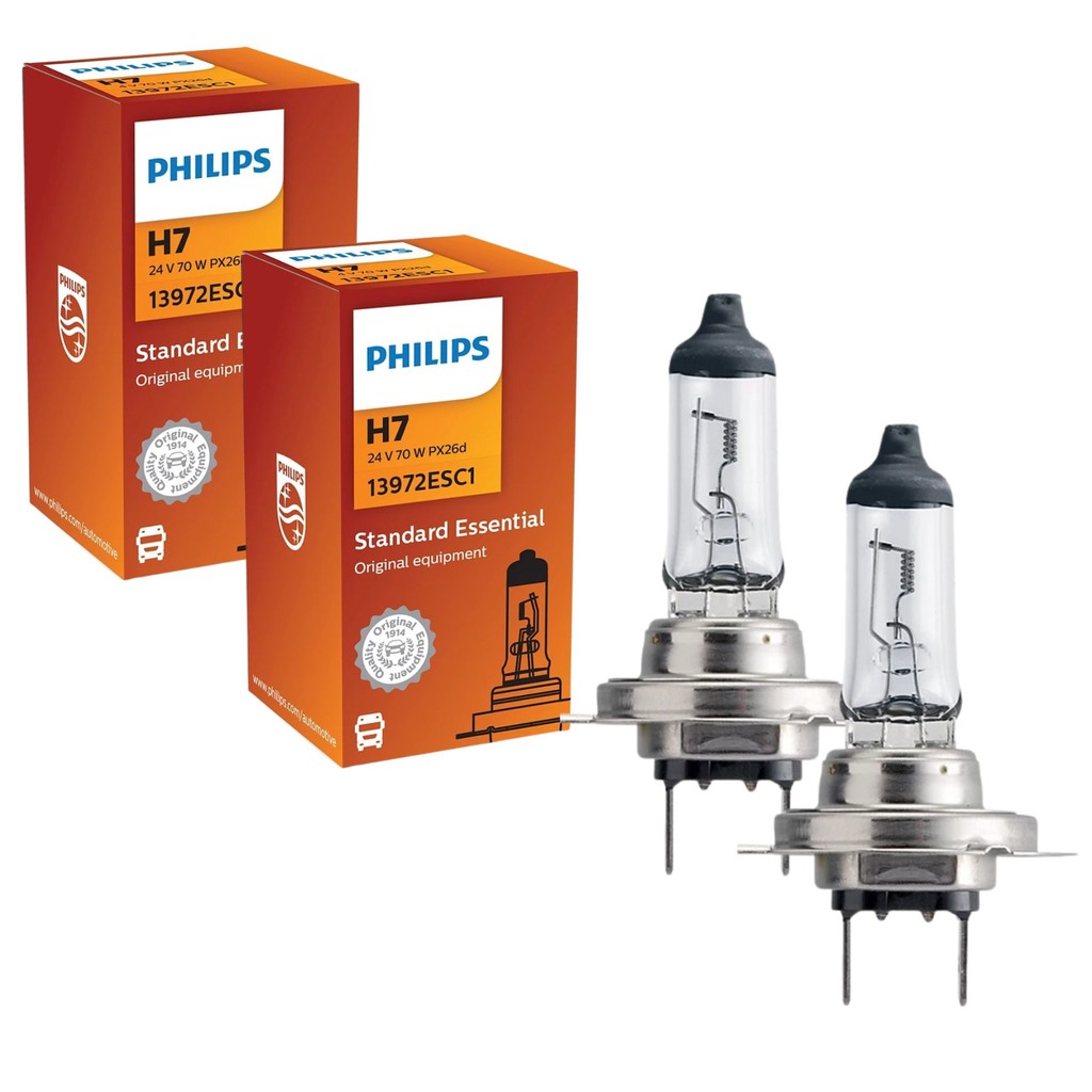 Imagem PAR DE LÂMPADA PHILIPS FAROL ALTO BAIXO NEBLINA H7 STANDARD ESSENTIAL 70W CAMINHÃO 24V