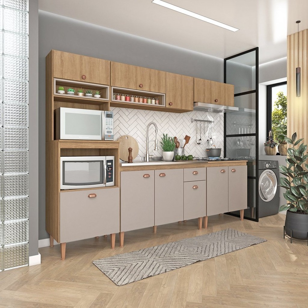 Cozinha Modulada Marti sem Tampo 5 Peças Fendi/Mel em Oferta na Shopee