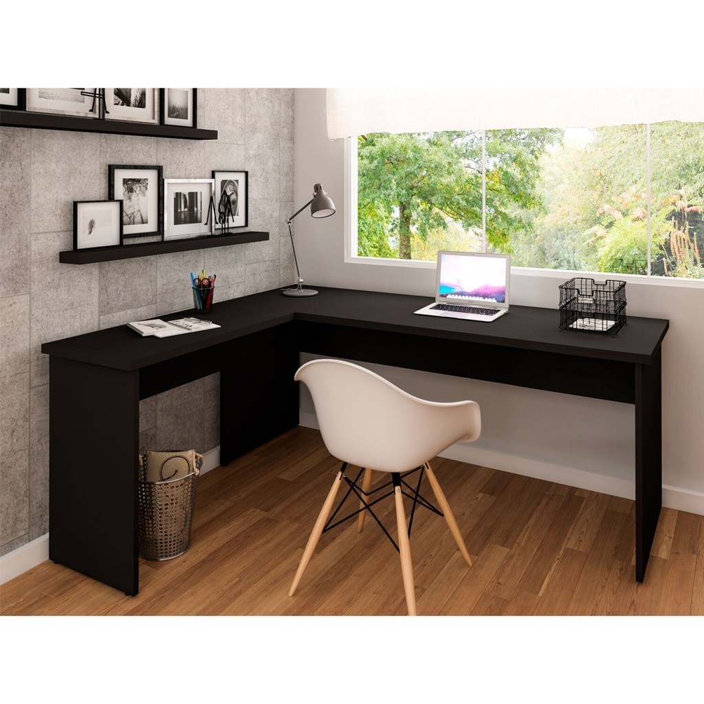 Escrivaninha Mesa Escritório em L 160x150cm Tampo 30mm Preto em Oferta na Shopee