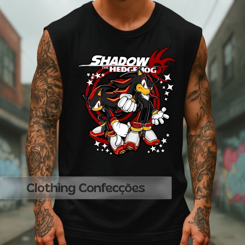 Camiseta Regata Oversized Shadow Retrô Hedgehog Sonic Gamer Blusa Cavada