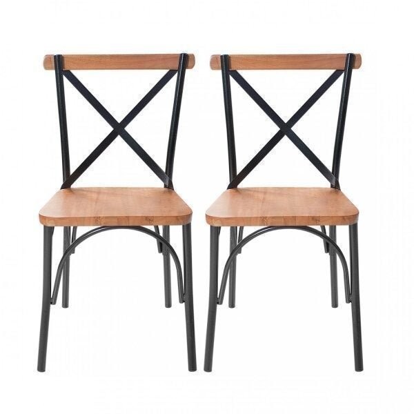 Kit 2 Cadeiras Industrial Aço Madeira Maciça Lais em Oferta na Shopee