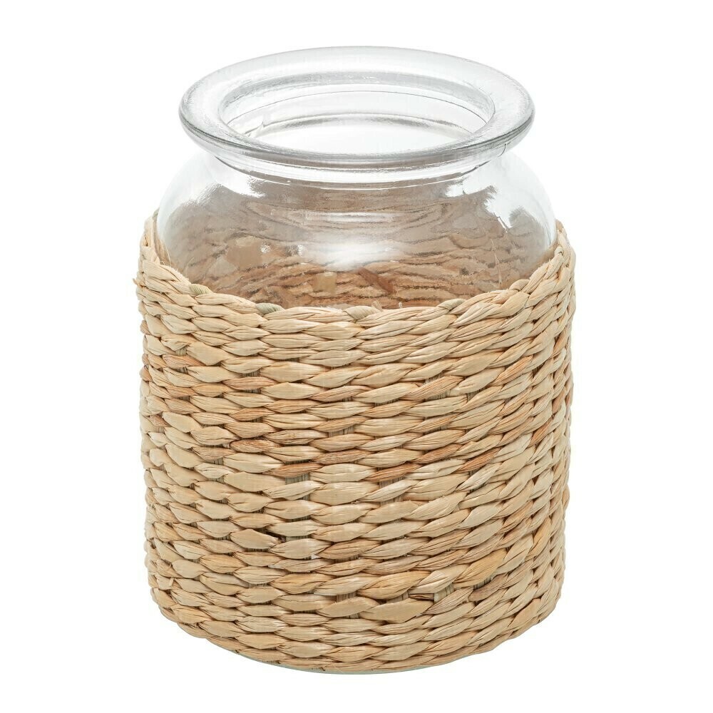 Vaso de Vidro e Fibra Natural  Decoração De Casa 10cm x 14cm - Wolff
