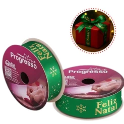 3 ROLO DE 10 METROS DE FITA CETIM 22 MM FELIZ NATAL COR 1081 - FITAS PROGRESSO(CHOCO)