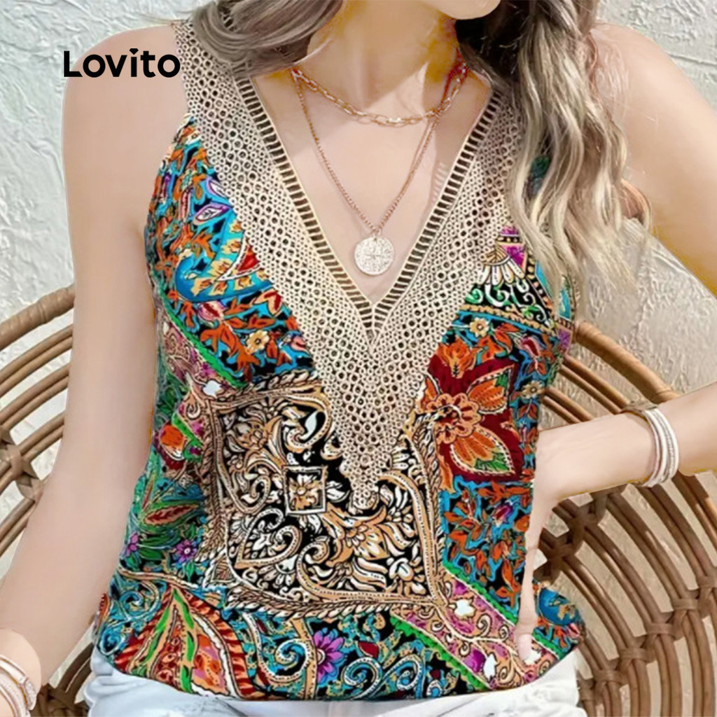 (NEW) Lovito Blusa Boho para Primavera/verão para Mulheres LNE117X005 em Oferta na Shopee