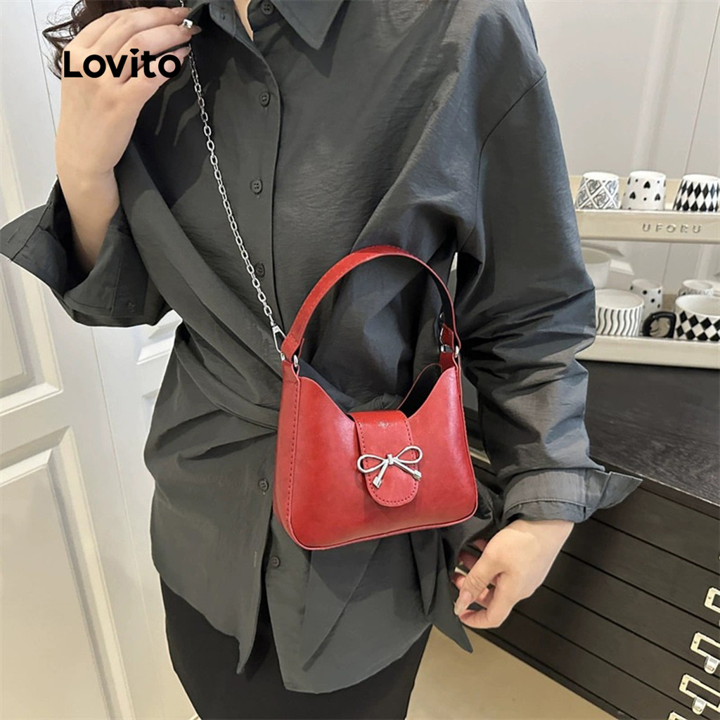 Detalhes do Lovito Bolsa de Ombro Casual de Metal Pequena para mulheres LFA98050