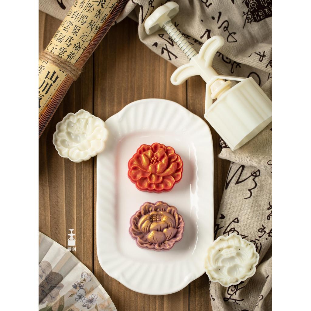 75g camélia peônia Mooncake molde estilo cantonês pele de neve tridimensional flor pressionado à mão doméstico 2025 novo