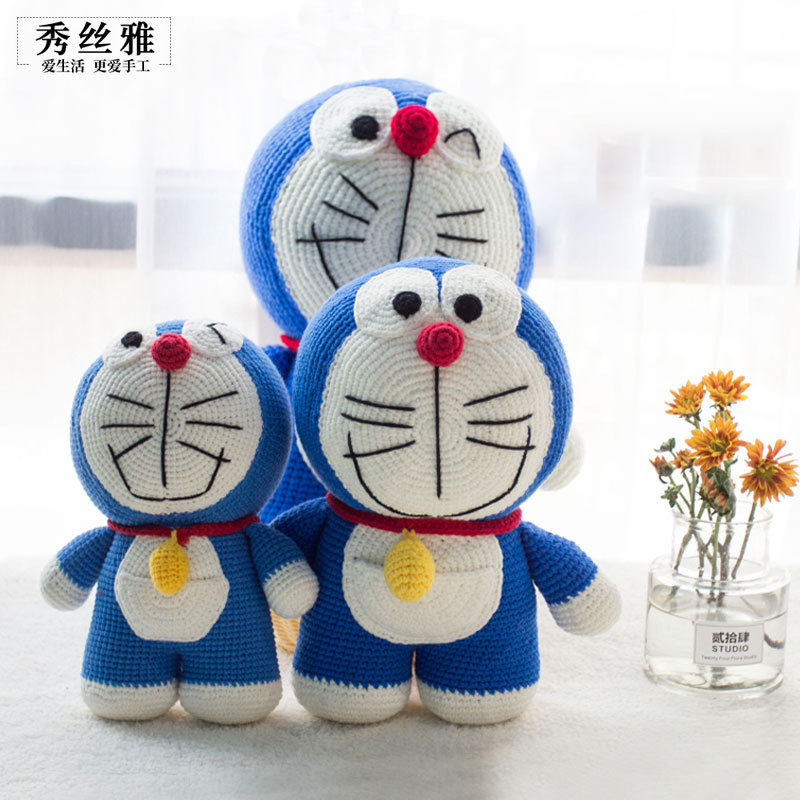 Xiusiya boneca de lã diy pacote de material artesanal azul gordo Doraemon vídeo desenho papel pacote de material de croc