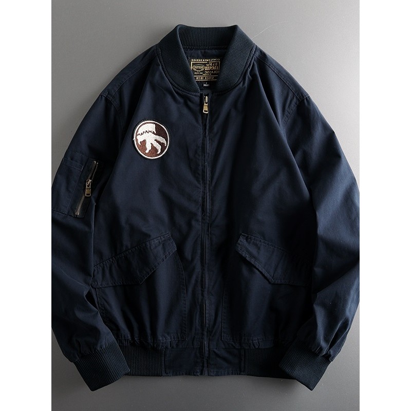 Americano Retro Casual bombardeiro jaqueta masculina primavera outono emblema cara resistente ferramentas jaqueta unifor