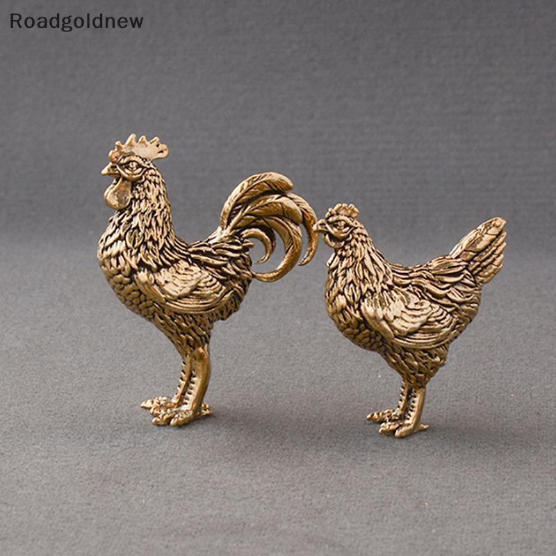 RGN 1/2 Pçs Miniaturas Galo De Cobre E Galinha Ornamentos Bronze Sólido Pequena Estátua Escritório Mesa Chá Pet Artesana