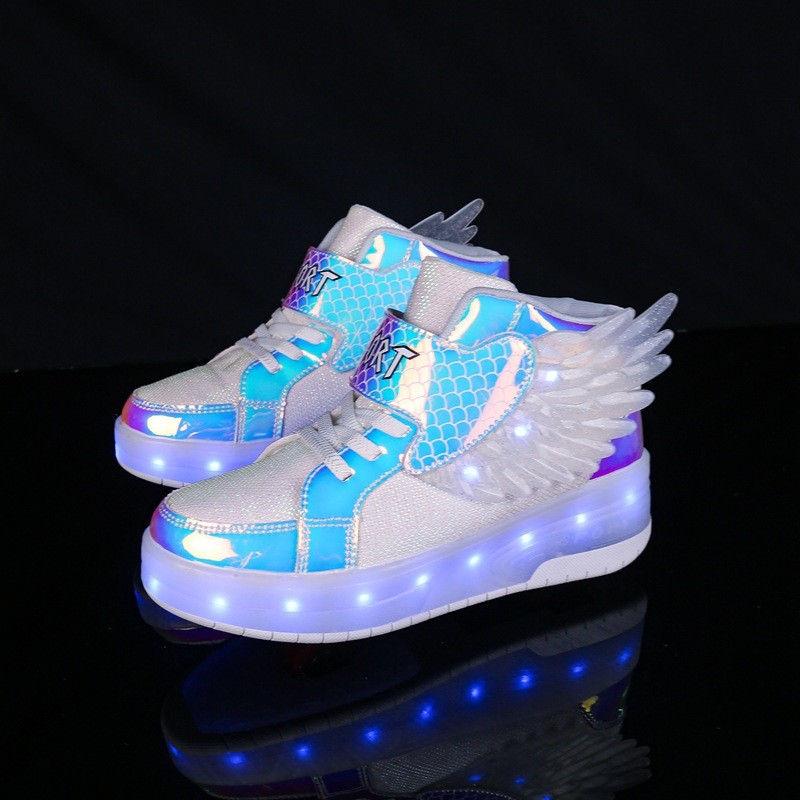 USB Recarregável LED Acende Sapatos De Rolo Com Rodas Tênis De Skate Para Meninos Meninas Crianças