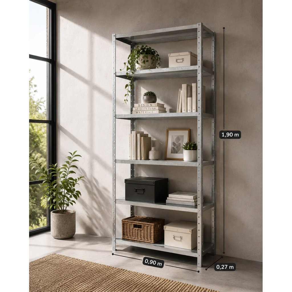 Estante de Aço Galvanizado 5 ou 6 Prateleiras 1,90m Reforçada Multiuso Organizador Garagem Escritório Lavanderia