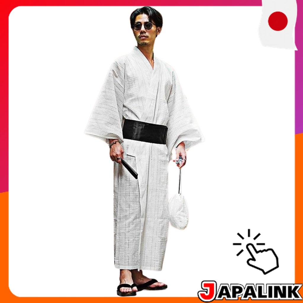 SOMEDIFF Kit Yukata Masculino 5 Peças Completo com Obi, Geta, Leque e Bolsa para Festa Japonesa