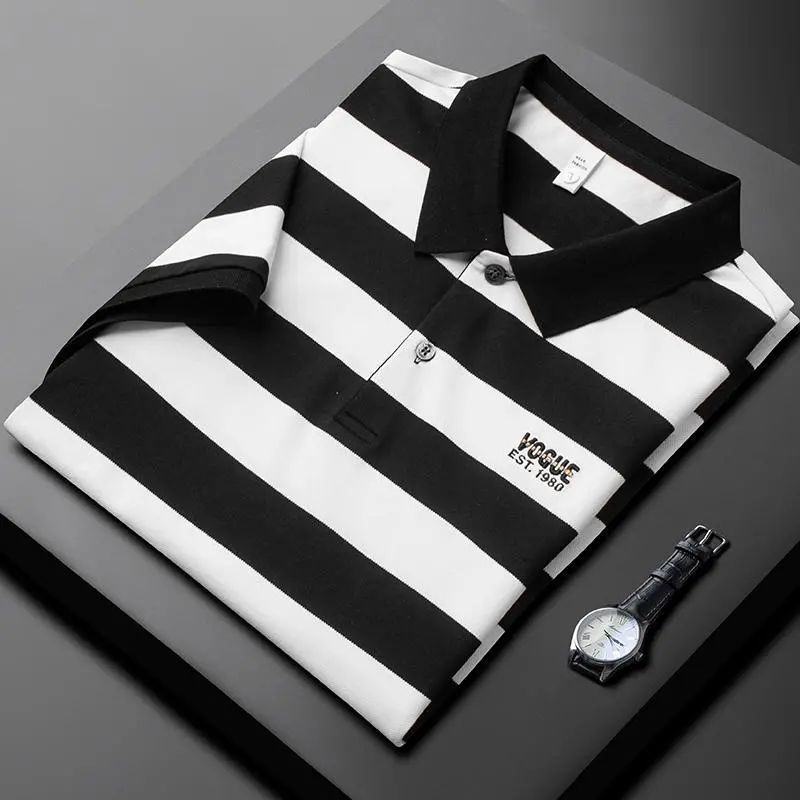 Bacalhau (oferta especial por tempo limitado) 2025 Light Luxury Street Wear Camisa polo listrada bordada masculina de ma