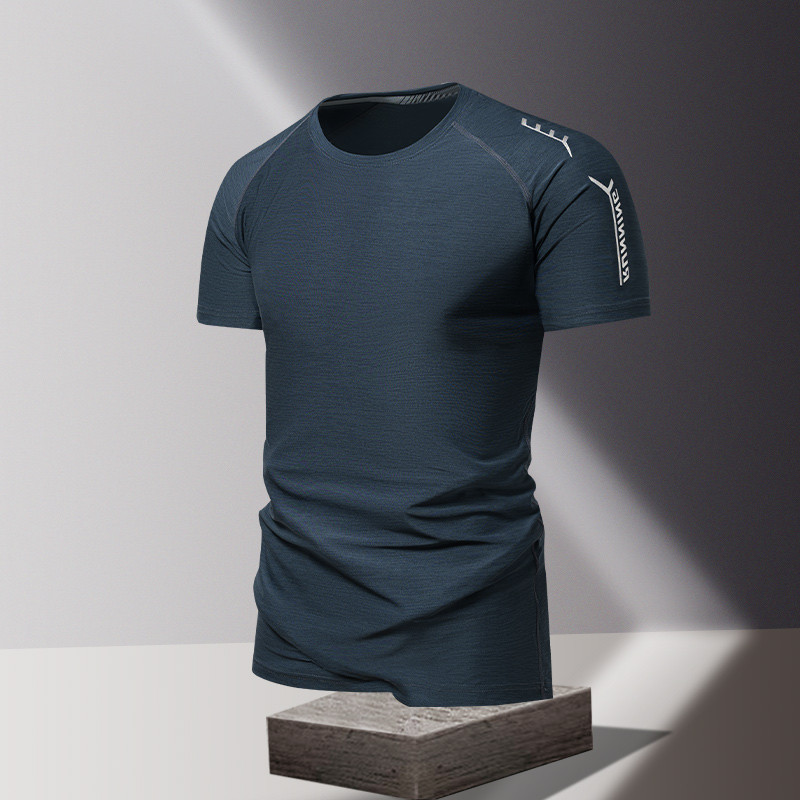 Cor sólida simples gelo seda camiseta masculina de secagem rápida verão em torno do pescoço esportes lazer Fitness respi