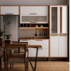 Cozinha Compacta Modulada 100% MDF 4 Peças 9 Portas 3 Gavetas e Vidro 274cm Vicenza Espresso Móveis Branco/Amêndoa