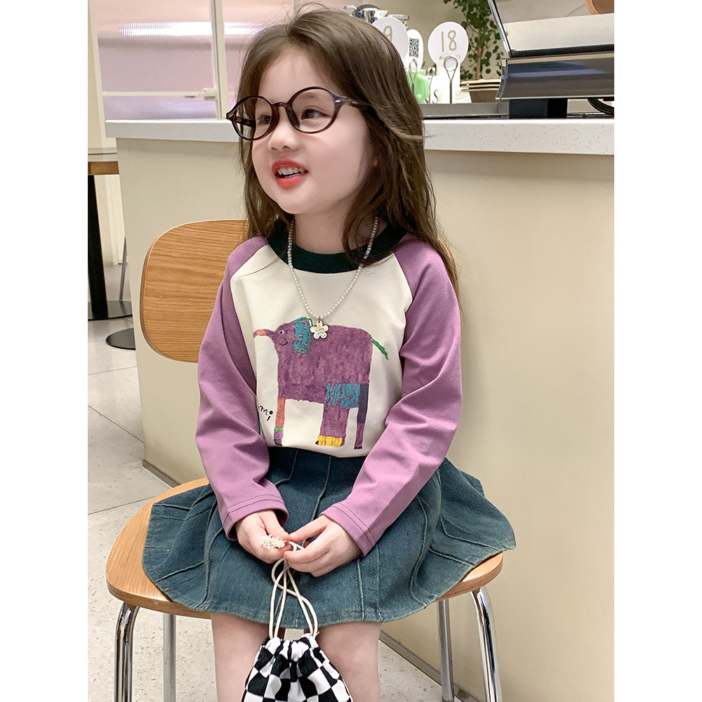 Meninas primavera manga comprida camiseta primavera outono 2026 novo estilo crianças dos desenhos animados camisa de fun