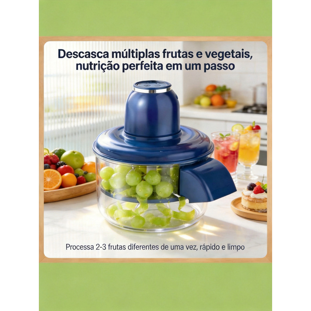 Descascador Elétrico USB Recarregável Aço Inox Bivolt para Frutas Legumes Cozinha