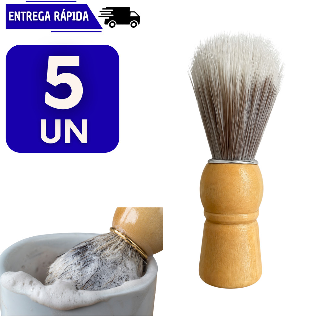 5 Pincel Barbeador Profissional Para Espuma de Barbear Cabo Madeira Macio Cabeleireiro Barba Navalha Maculino