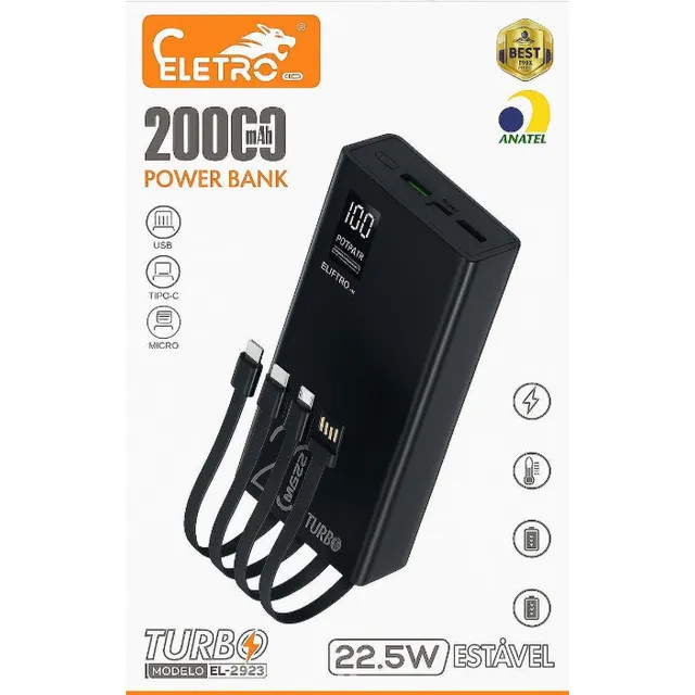 Carregador Power Bank EL-2923 20k mAh TURBO e Potente