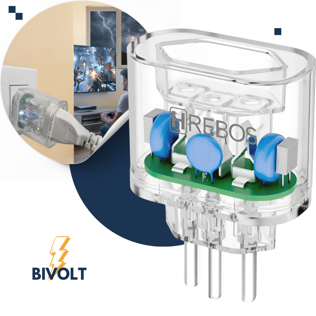 Protetor de Surto Dps Hrebos 3 Pinos 20A Bivolt Transparente Anti Raio Surtos Elétricos