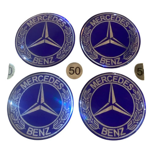 Kit Emblema Resinado Calota Roda Mercedes Benz Adesivo Azul  Azul