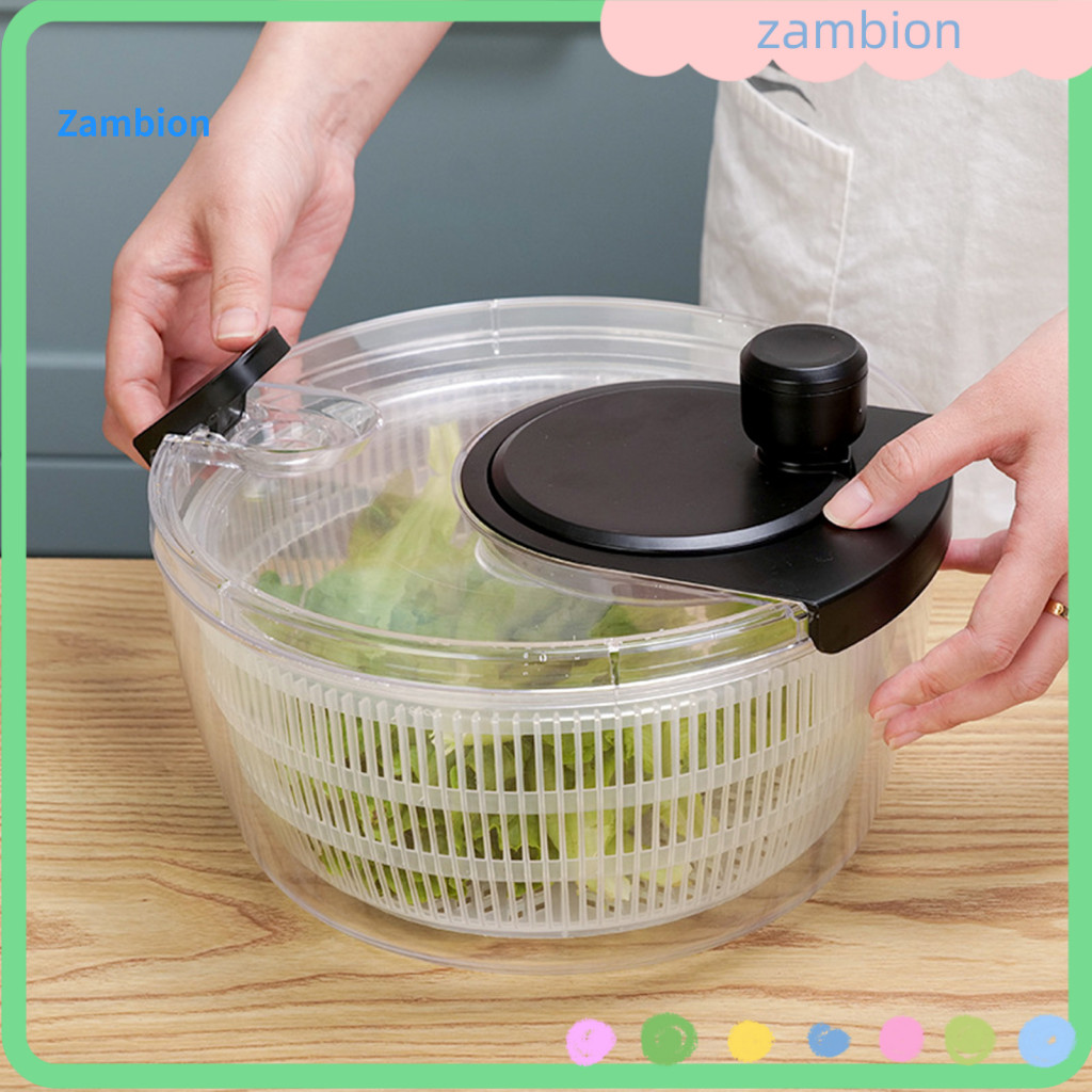 Fruit and Vegetable Dehydrator Hand 4.2 Quart Salad Spinner with Built-in Strainer – Transparent Bowl Dryer Easy to Cl