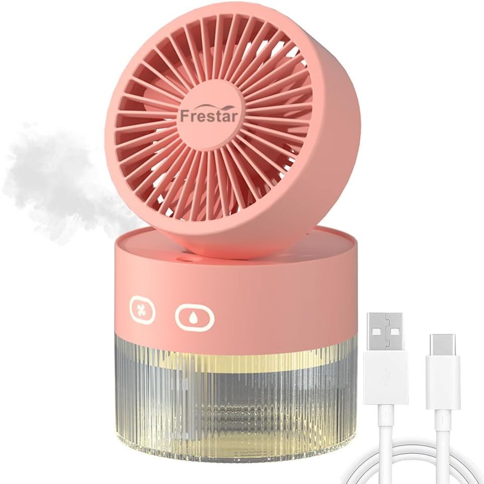 Ventilador Pessoal e Pequeno Umidificador de Ar 350ml com Luz Noturna LED, Carregamento USB de Mesa 3 em 1 para Escritór