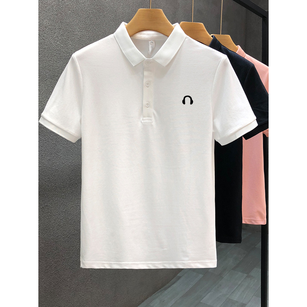 Camisa Polo branca bordada de verão masculina versão coreana Slim-fit lapela manga curta camiseta Street Wear todos