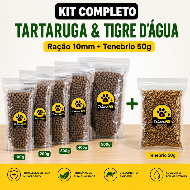 Ração Tartaruga Jabuti e Tigre Dagua Pellets Grandes 1cm - 100gr a 500gr + Tenébrio 50gr