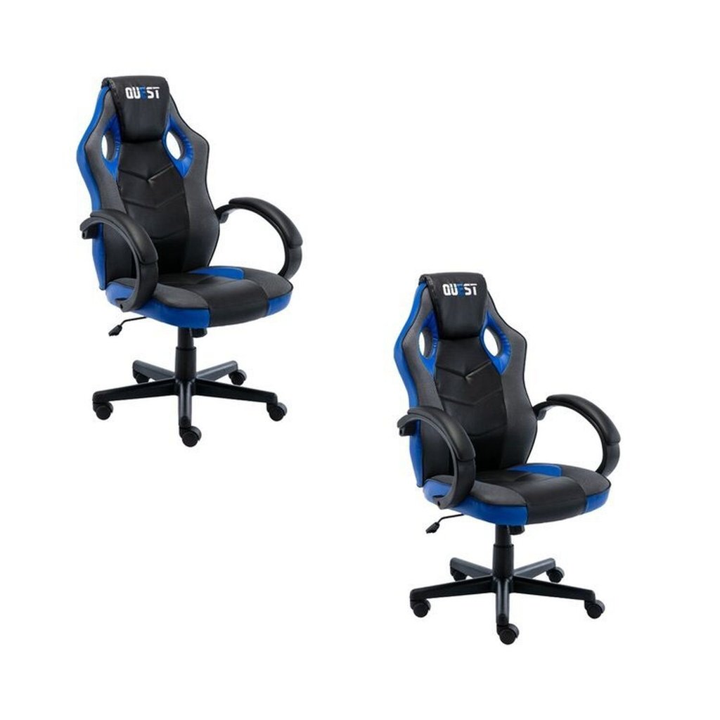 Kit 2 Cadeiras Gamer Giratória Regulavel Quest Preto/Azul Preto/Azul
