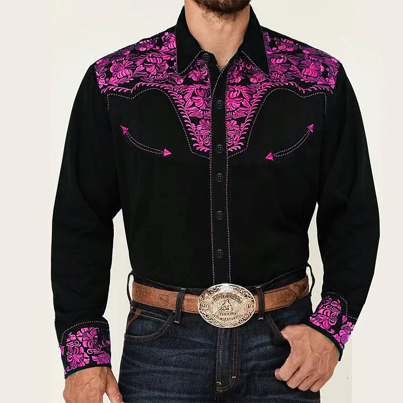 Moda De Luxo Social Camisas Masculinas Lapela Botão Para Baixo Casuais Estilo Ocidental Impresso Topos Masculino Baile C