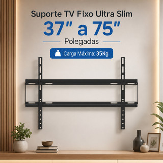 Suporte TV Fixo Slim LCD LED Smart 32" a 75" Polegadas Kit Universal de Parede Aço Carbono Reforçado 35Kg Painel