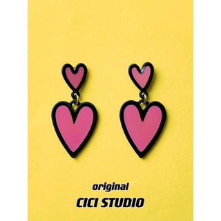 CICI nicho arte na moda doce legal estilo cômico rosa preto contraste cor amor coração Morandi S925 brincos de agulha de
