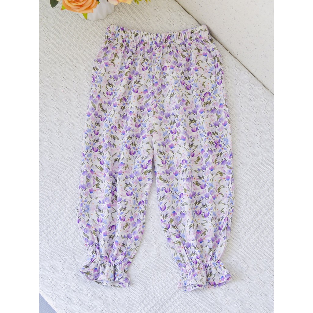 90-130 meninas bebê verão pessoas algodão Floral Anti-mosquito calças médias pequenas crianças Ultra-fino respirável tor