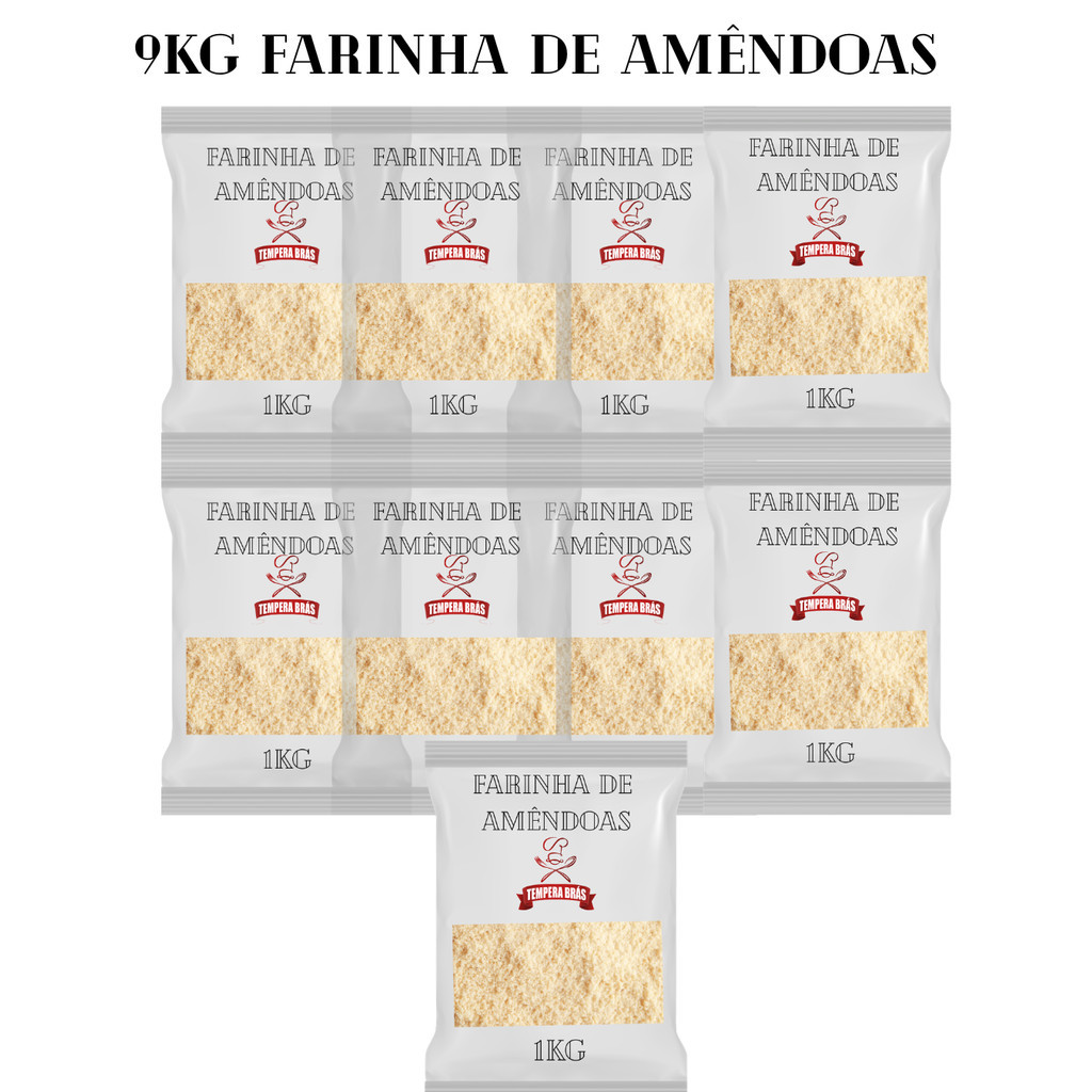 9KG Farinha de Amêndoas Low Carb 100% Natural Pura Sem Glúten 9Kg