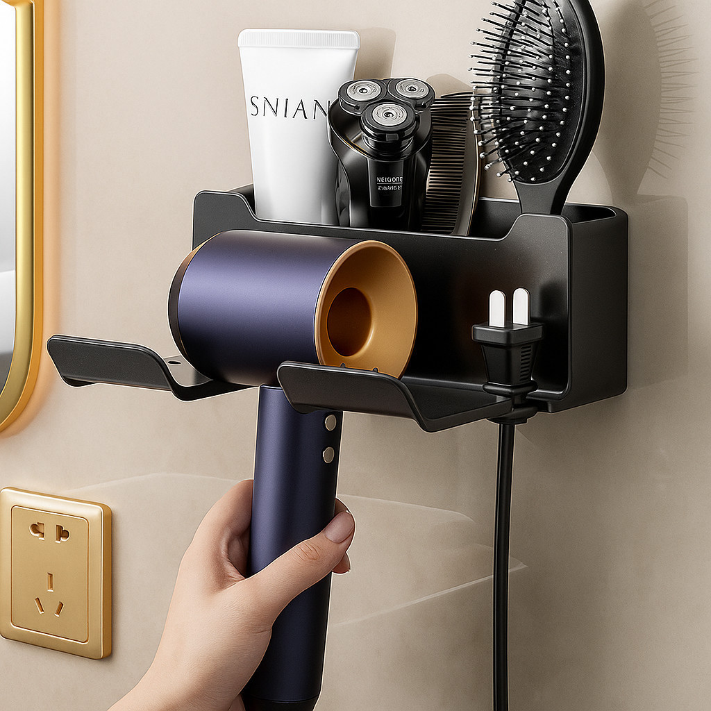 Suporte Secador de Cabelo Parede | Rack de Armazenamento Banheiro Multifuncional Sem Furo em Oferta na Shopee