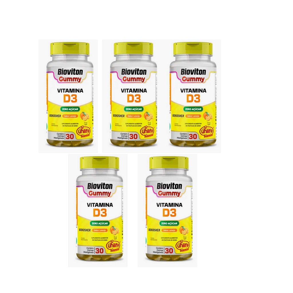 Kit 5 Bioviton Gummy Vitamina D3 Sabor Laranja 5x30 gomas Unilife