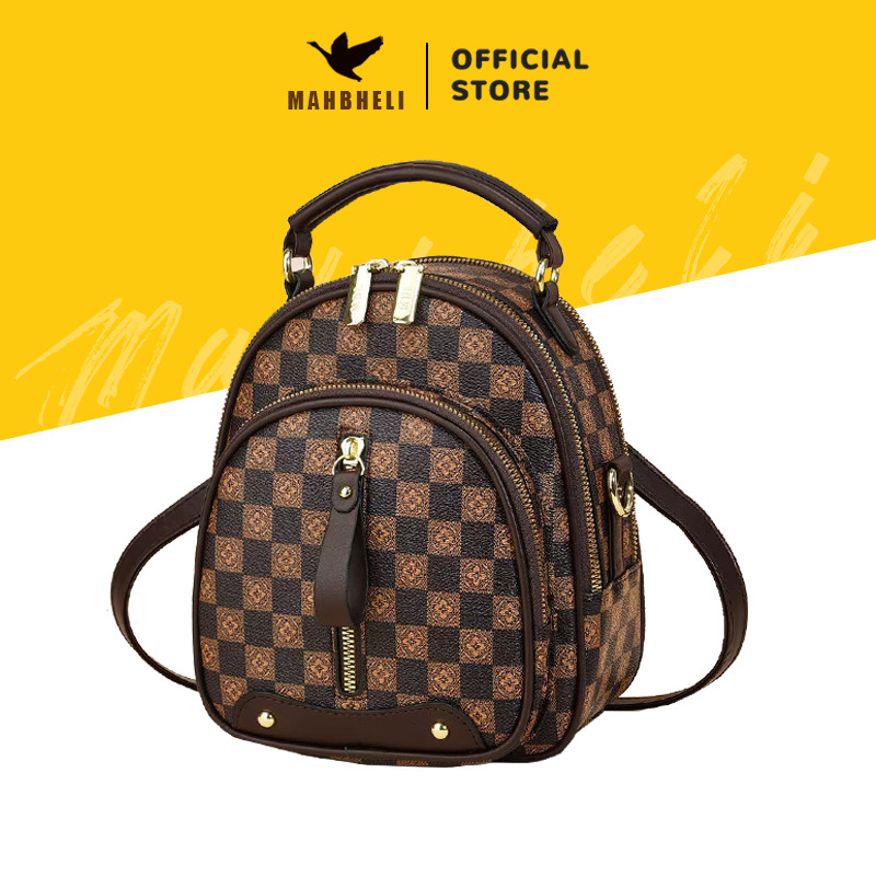 MAHBHELI Mochila feminina de couro macio com estampa 2025, multifuncional (mochila, cruzada, shoulder e handbag)