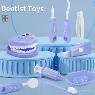 Conjunto de 9 peças adicionado à lista de desejos, jogo de simulação de dentista em plástico, brinquedos de ferramentas 