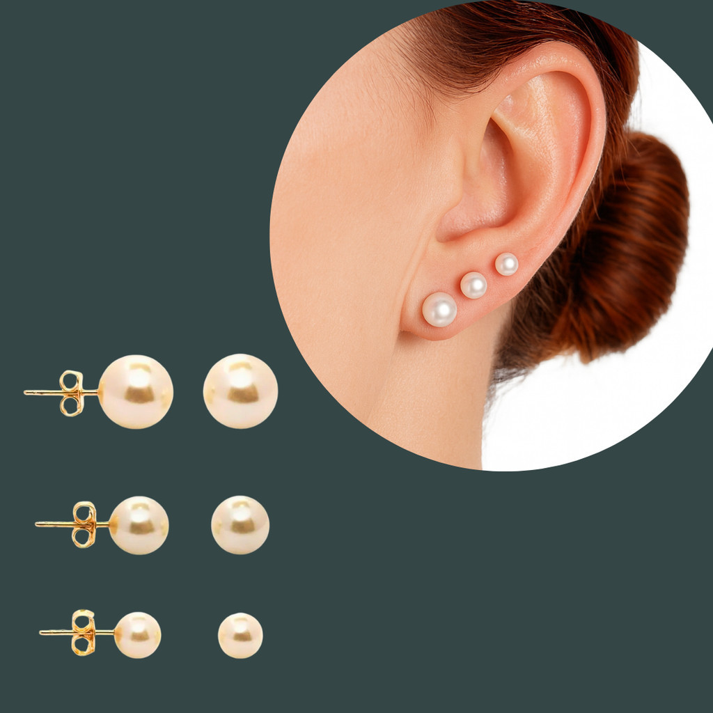 KIT Trio Brinco Pérola Solitária Clássico 3 furos 4, 5 e 6mm| Banhado Com Garantia de Fábrica Brincos Acesórios Feminino