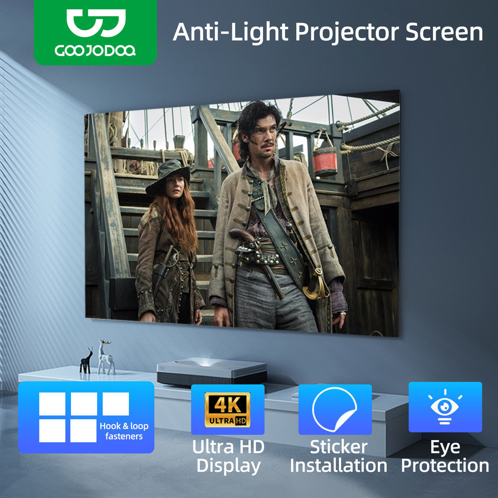 GOOJODOQ High-Contrast HD Anti-Light Projector Screen with 2K/4K Support Anti-Crease Material Eye-Protection em Oferta na Shopee