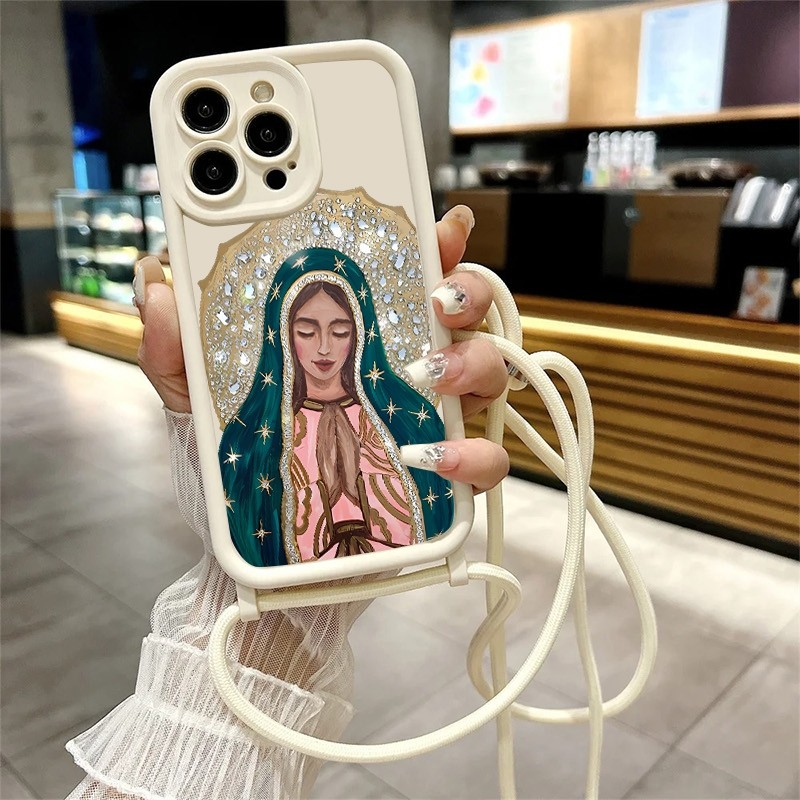 Virgem Maria, capa de TPU com cordão para iPhone 11 16 15 14 13 12 Pro Max XS XR X em Oferta na Shopee