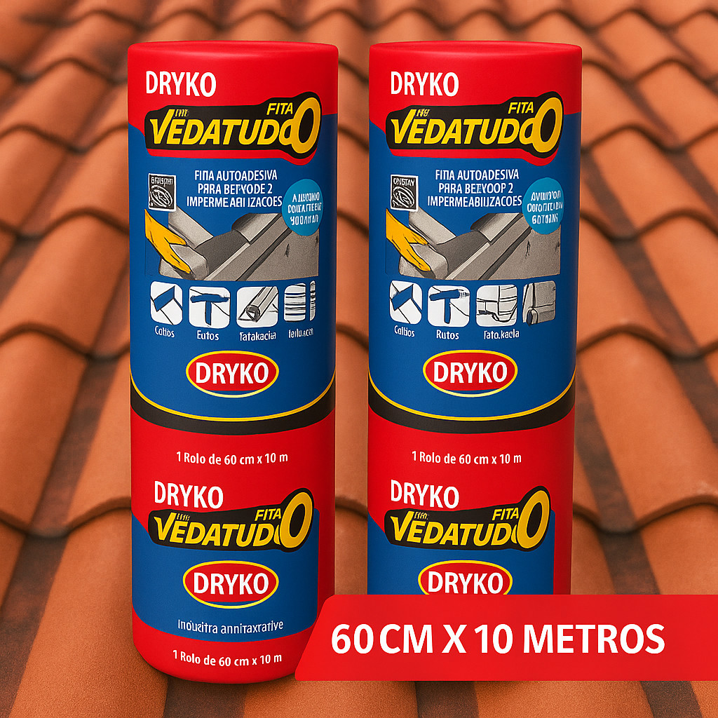Kit C/2 Fita Manta Asfaltica 60cm x 10m Para Telhado Adesiva Aluminizada - Dryko