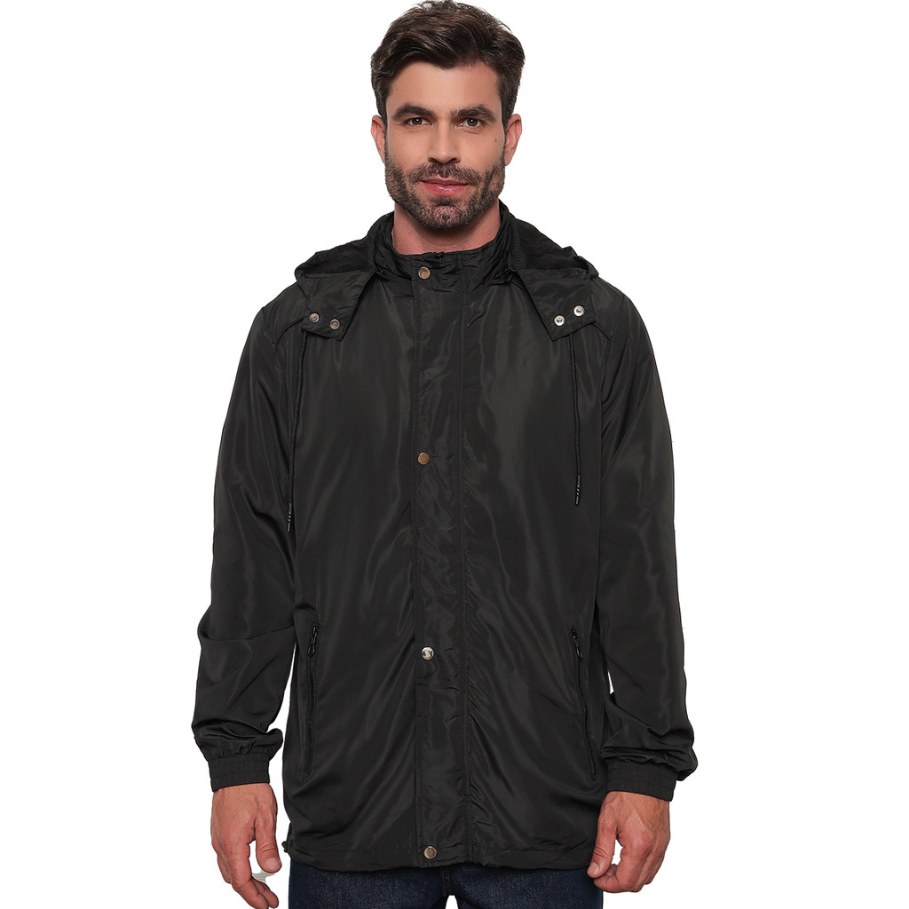 Corta Vento Masculino Impermeável Ultra Leve Treino Academia Premium Forrada Zíper Capuz Removível